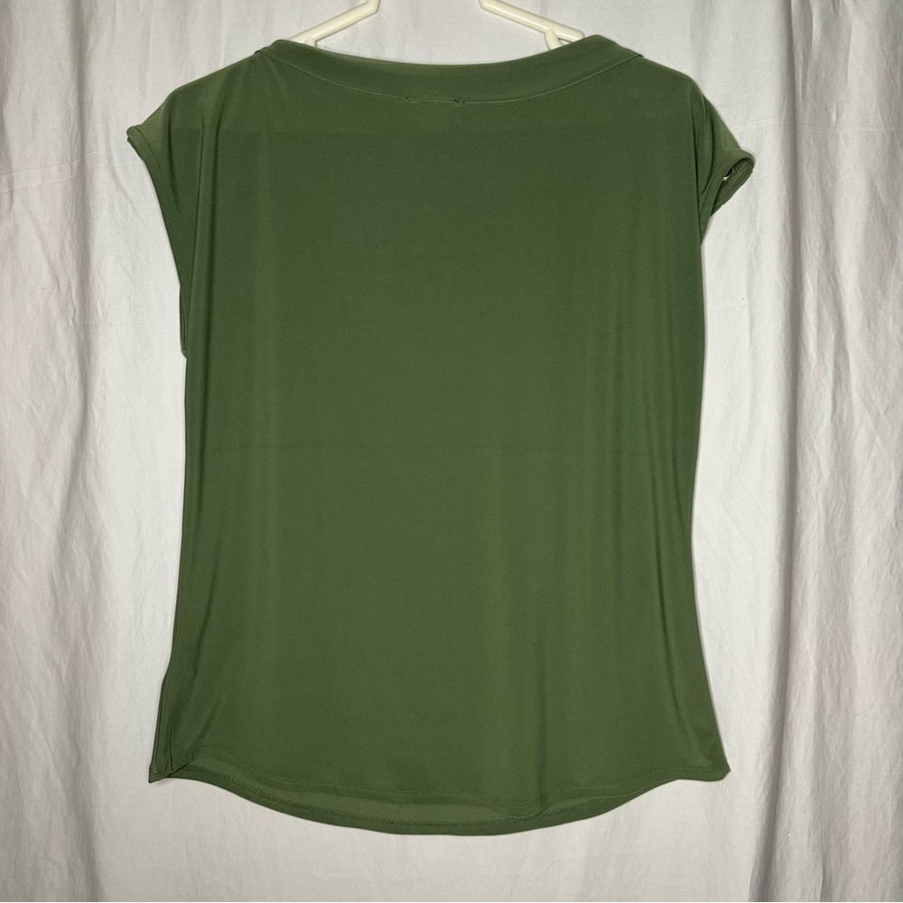 Jones New York Sleeveless Olive Green Blouse Gold Button Shoulder Sz S A164 - Picture 8 of 12